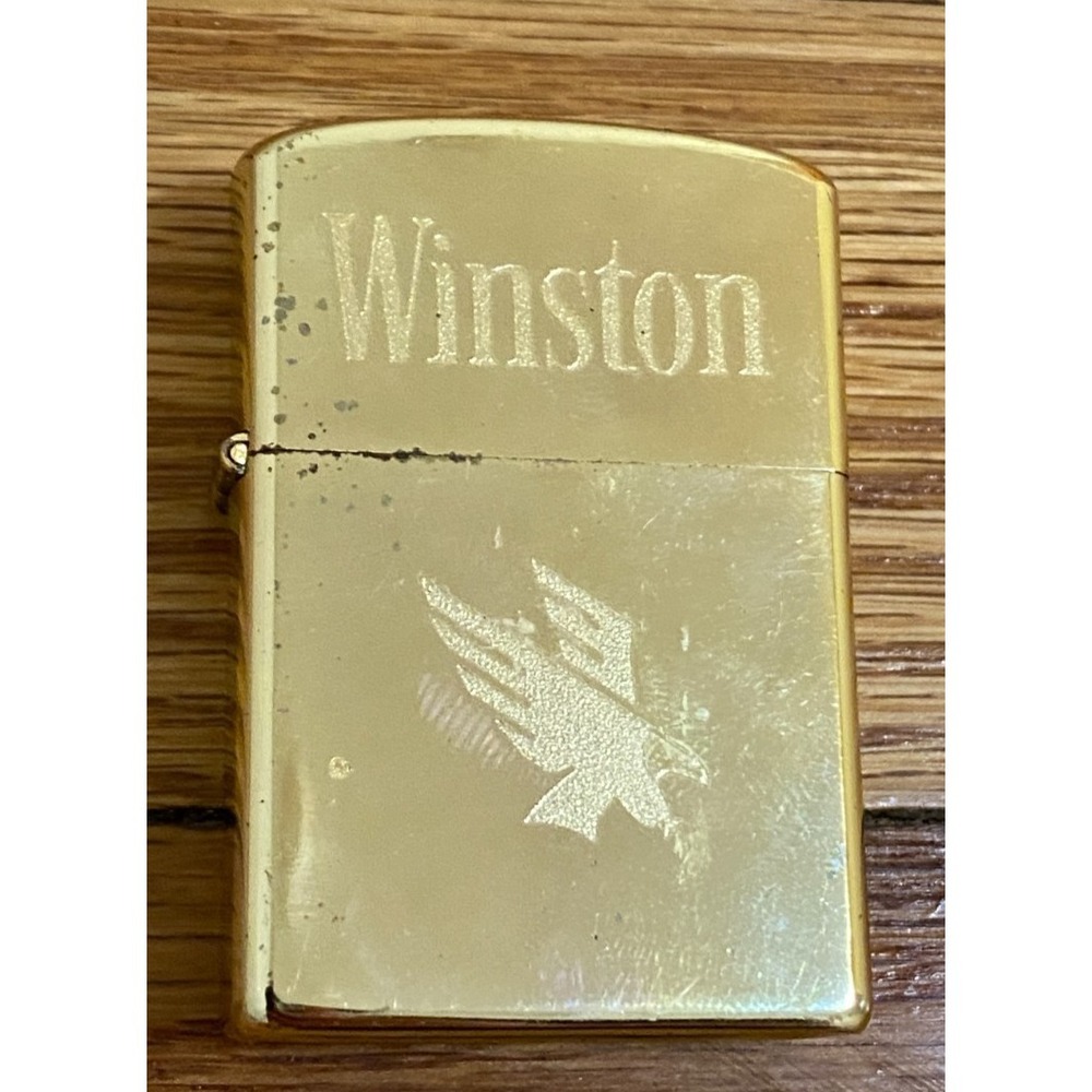 VTG WINSTON CIGARETTES GOLD TONE ENGRAVED EAGLE FIREBIRD WIND PROOF LIGHTER FLIP